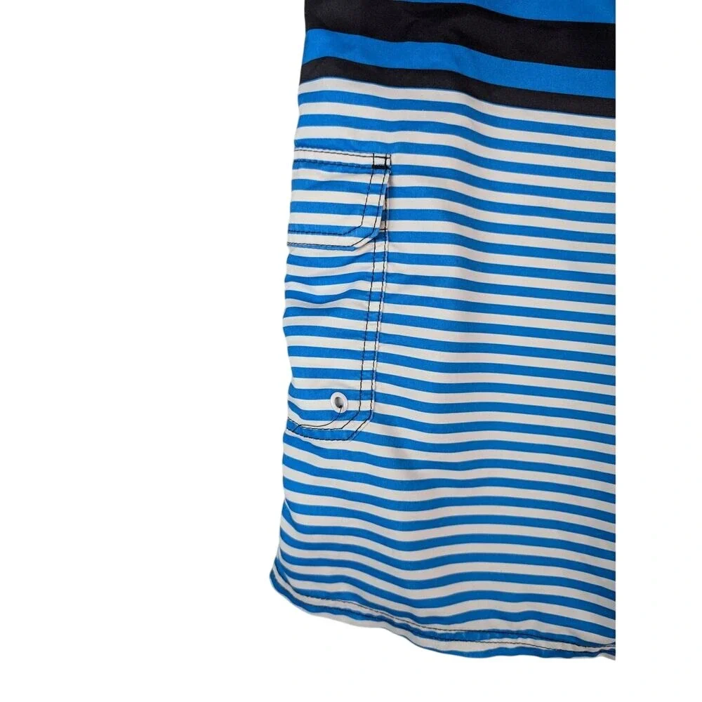 Nike Board Shorts Men's Blue Black White‎ Stripe Swim Trunks Size 36 Beach Surf